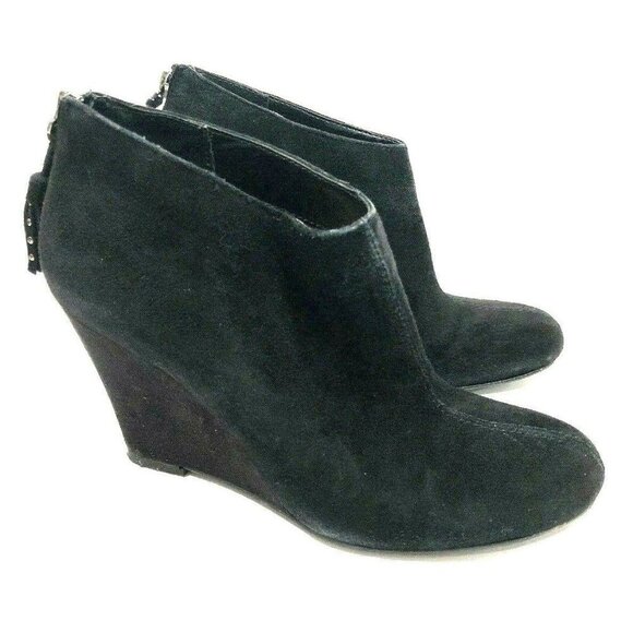 Anne Klein iflex Women Black Suede Leather Wedge Boot Bootie Tassel 6.5M - Picture 2 of 6